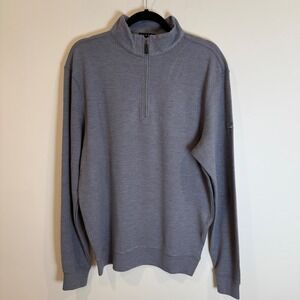 DIVOTS Mens Quarter Zip Sweater Gray Stripe Golf Size M Acrylic Rayon Spandex